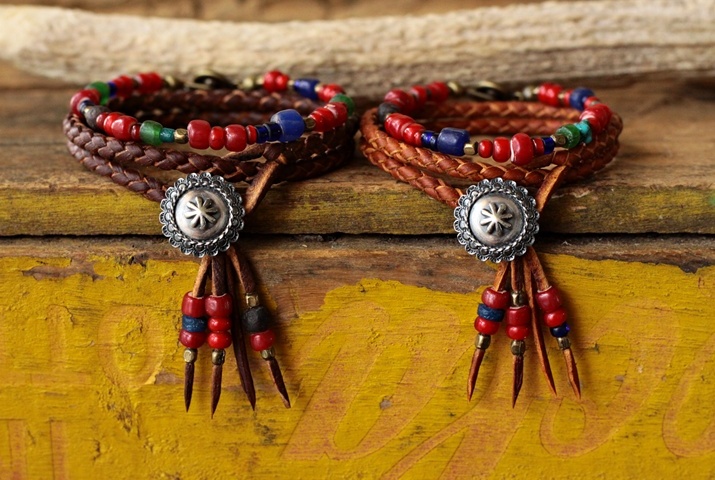 ハンドメイド 革ブレスレット ペア