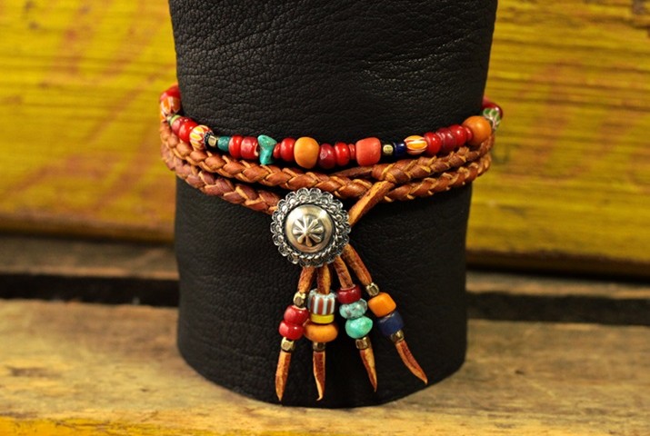 アンクレット 鹿革×コンチョ×ビーズ