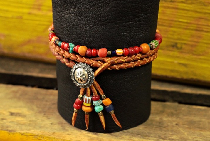 アンクレット 鹿革×コンチョ×ビーズ 2